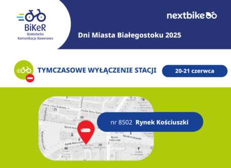Czasowe wyłączenie stacji BiKeR „Rynek Kościuszki” w dniach 20–21 czerwca 2025 r.